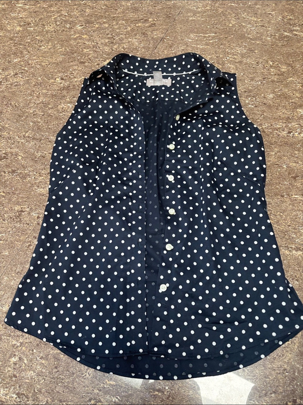 Banana Republic Navy Blue & White Polka Dot Sleeveless Button-Down Shirt